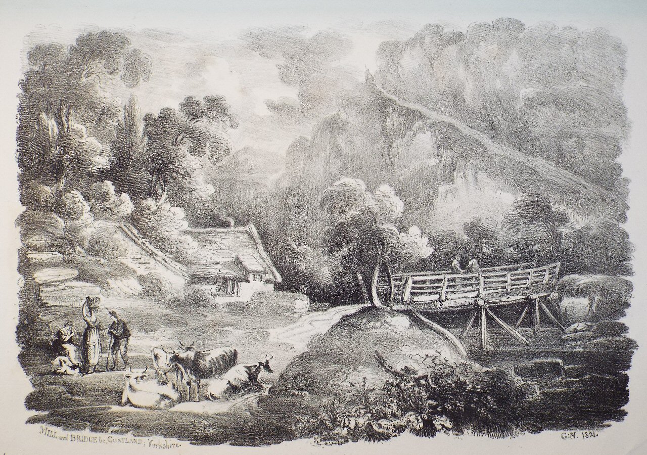 Lithograph - Mill and Bridge &c, Goatland, Yorkshire. - Nicholson